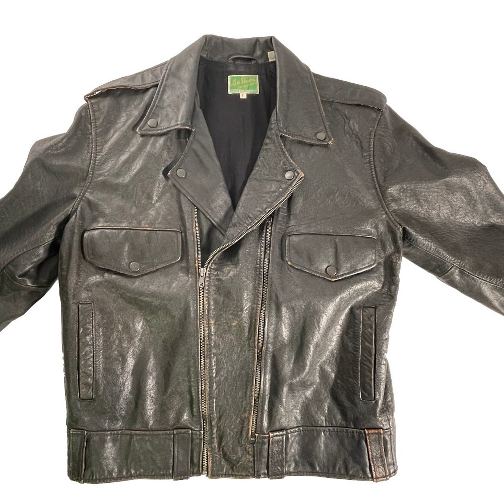 LEVIS VINTAGE CLOTHING, LARGE, BLACK BRANDO LEATHER JACKET